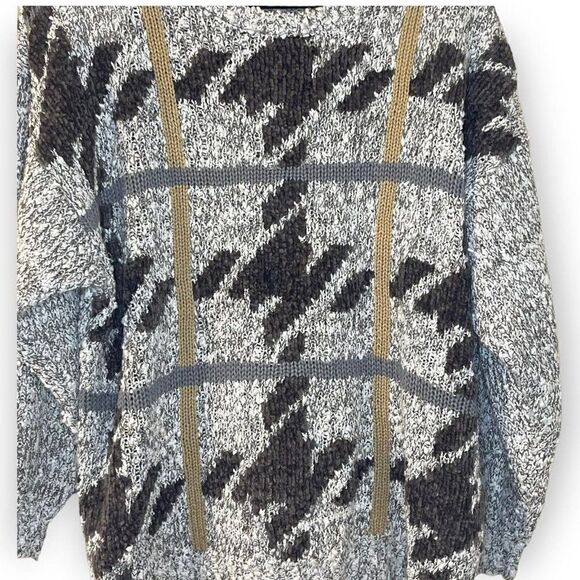 LOH Womens Gray Sweater Plus Size 22W Acrylic Vintage Retro Mixed Print Soft Top - Picture 3 of 6